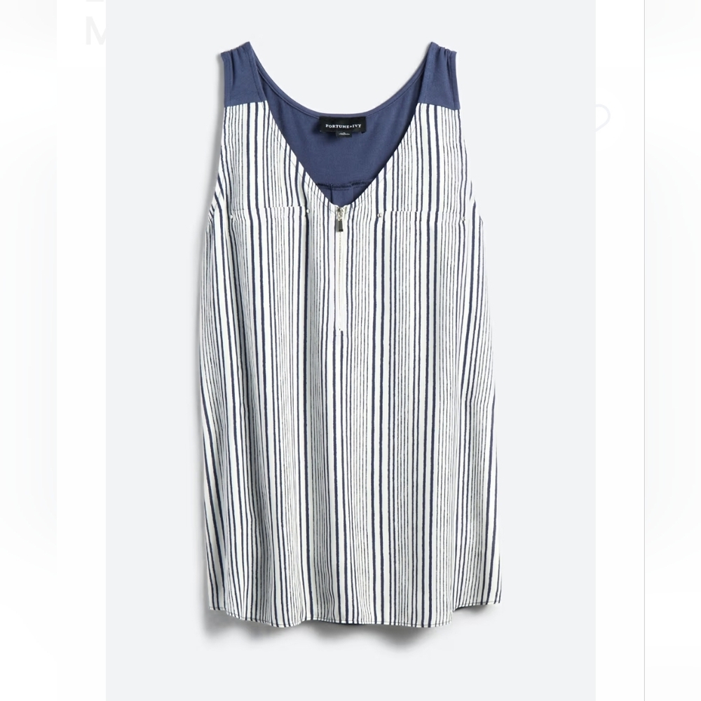FORTUNE + IVY - Lighton Zip Detail Mixed Material Blouse